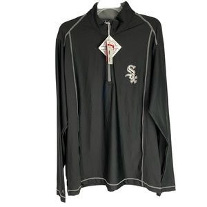 Antigua Tempo MLB Chicago White Sox black pinstripe stretch 1/2 zip pullover L